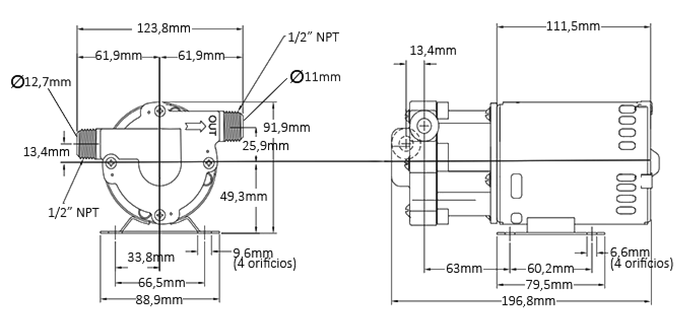 Bomba Centrífuga Magnética Chugger Pump - Dados técnicos e medidas