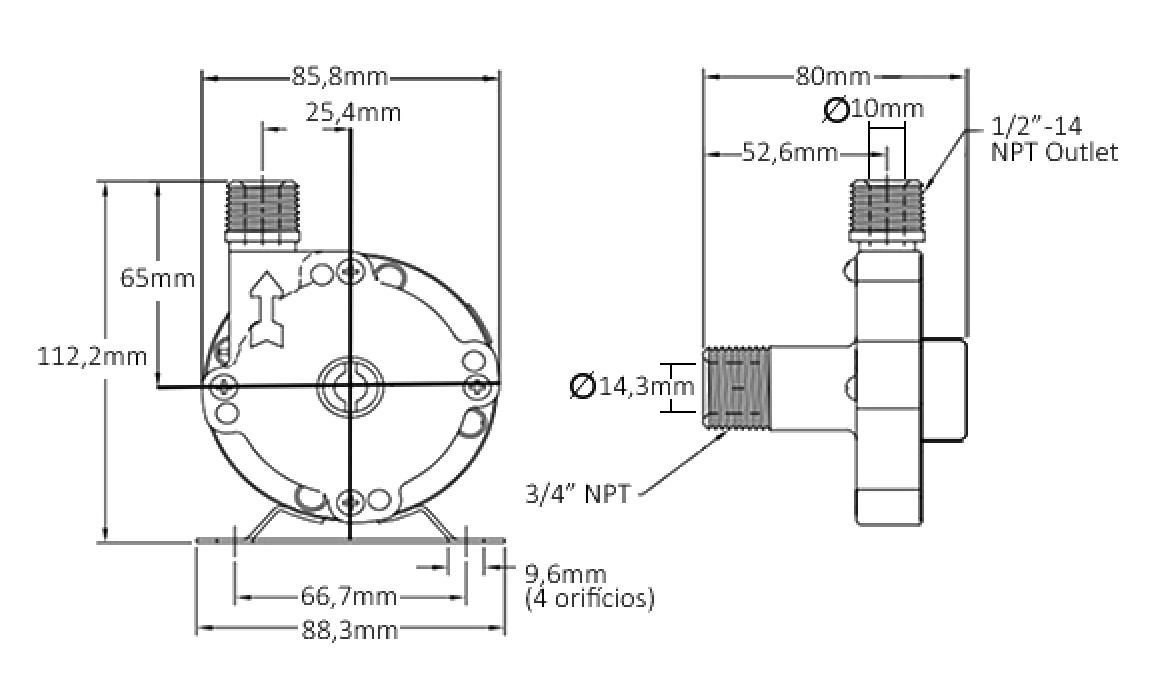 Cabeça Central Chugger Pump - Dados técnicos e medidas